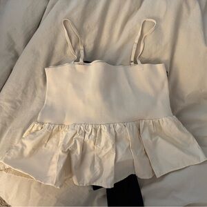 Cream Cropped Tank with Black Bow